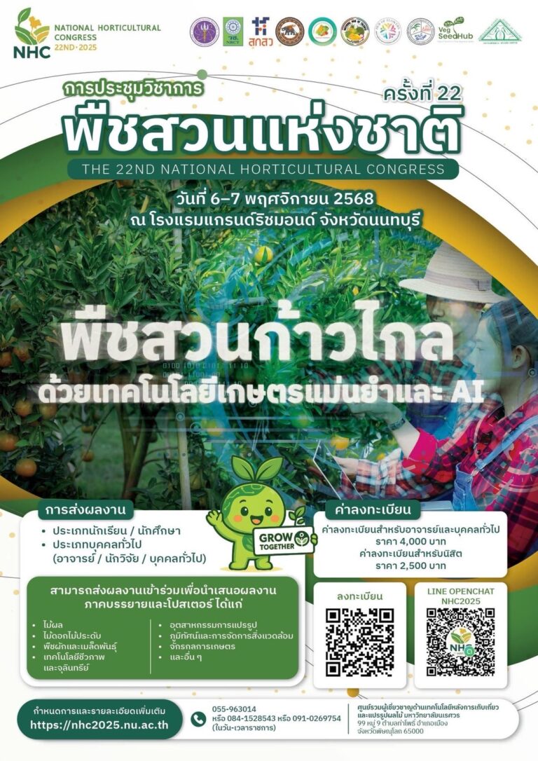 ประกาศผลการพิจารณาบทคัดย่อ – NHC2025 ในงานการประชุมวิชาการพืชสวนแห่งชาติ ครั้งที่ 22